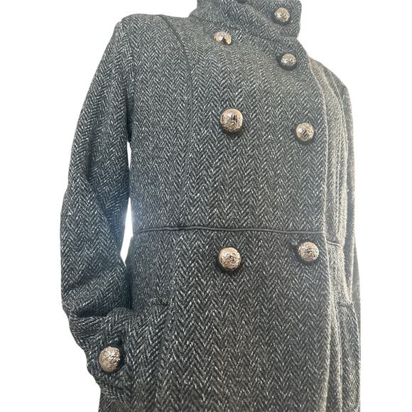 Vince Camuto Tweed Wool Gray/Black Peacoat Women's L Double-Breasted Outerwear - Picture 4 of 13